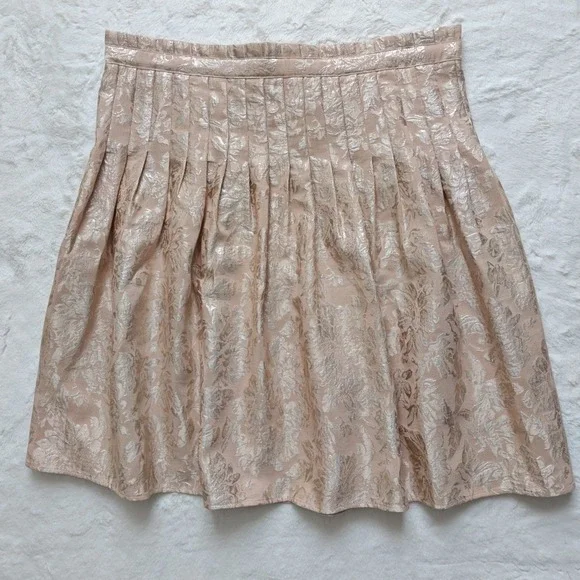 BCBGMAXAZRIA‎ Peach Pink Beige Jacquard Brocade Skirt Lined Metallic Floral Sz S - Picture 5 of 9